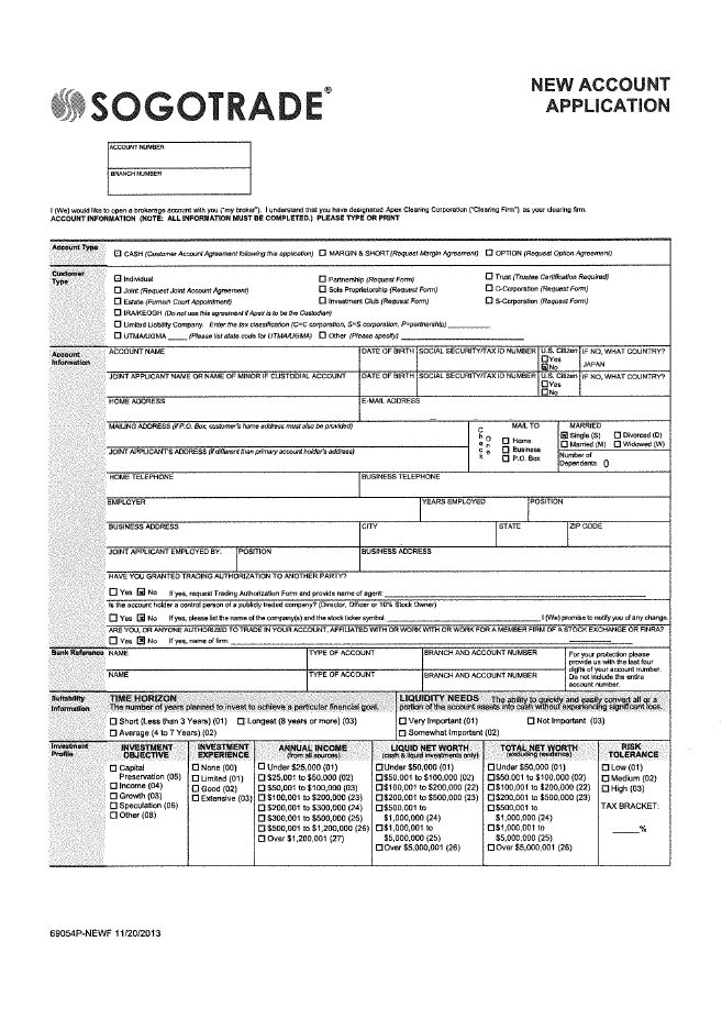 Application form of SogoTrade1