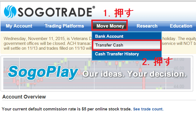 SogoTradeでACHの送金1