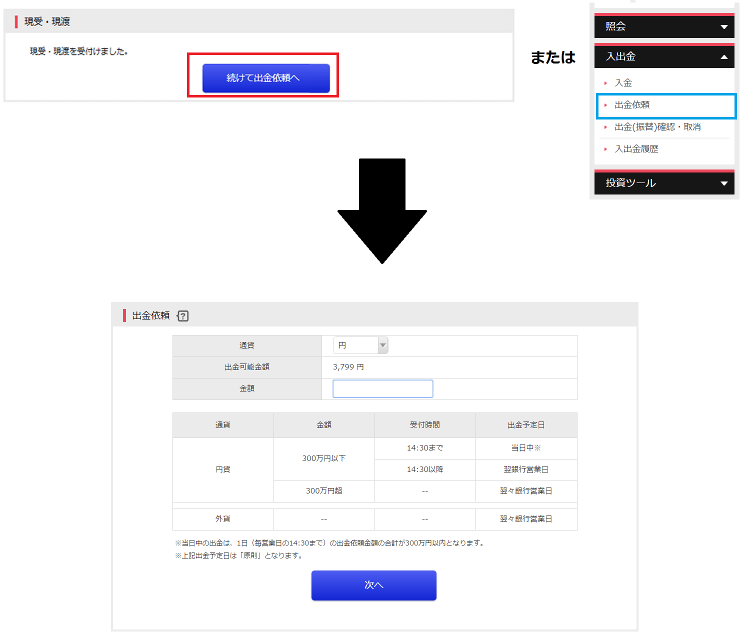 出金依頼への移動(YJFX!)