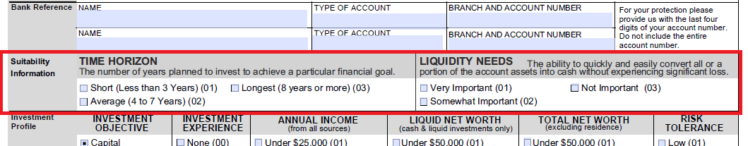 SogoTradeの口座開設申し込み用紙(Suitability Information)