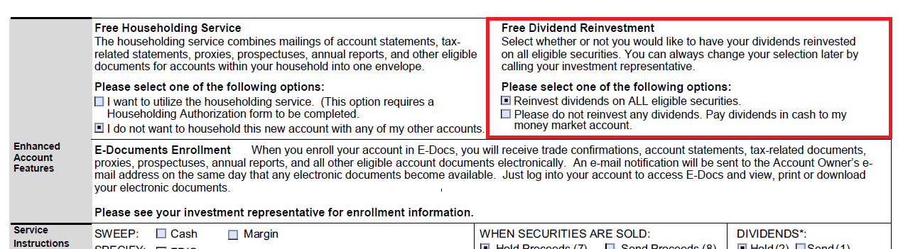 SogoTradeの口座開設申し込み用紙2枚目(DRIP)